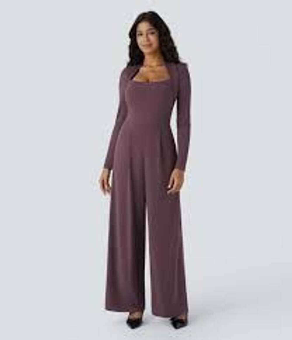 Halara Easy Peezy Long Sleeve Wide Leg Jumpsuit L